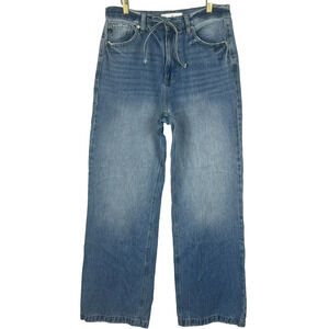 KanCan Jeans Women's 9/28 Hilo Ultra High Rise 90's Blue Button Tie Front